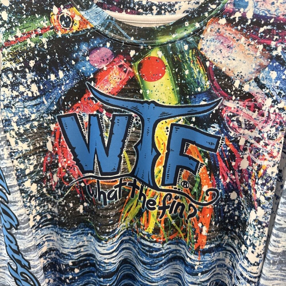What The Fin WTF Men's XL Long Sleeve Fishing Shirt Graphic Print Boating NWT - Picture 4 of 11